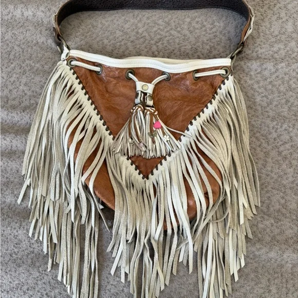 Boho Chic Fringed Leather and Suede Hobo Bag - Picture 4 of 6